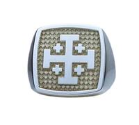 LKBEADS Cruz de Jerusalén en plata de ley 925 | Anillo bañado en plata | Anillo de sello cuadrado de 16 x 16 mm | Tallas de banda: EE. UU. 5-12,5 | Avelaibal | LKDR_0821