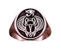 LKBEADS Escarabajo egipcio de plata de ley 925 | Anillo bañado en plata | Anillo de sello redondo de 14 x 14 mm | Tallas de banda: EE. UU. 5-12,5 | LKDR_0351