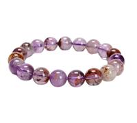 LKBEADS Gema natural Super Seven de 10 mm | Forma redonda, corte liso | Gema de 18 cm | Color púrpura | Pulsera elástica energética | Pulsera curativa | Joyería artesanal | LSB_01061