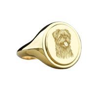 LKBEADS Grifón de Bruselas en plata de ley 925 | Anillo chapado en oro | Anillo de sello ovalado de 15 x 13 mm | Tallas de banda: EE. UU. 5-12,5 | Avelaibal | LKDR_0459