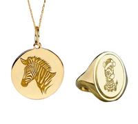 LKBEADS Juego de joyas cebra loca y anillo de sello |LK_PCOM_0531 | Colgante de plata de ley 925 de 24 mm con dije de animal chapado en oro. Conjunto de joyería con significado.