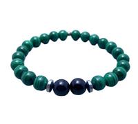 LKBEADS Malaquita natural y ónix negro de 8 mm | Forma redonda, corte liso | 18 cm | Gema verde y negra | Pulsera elástica energética | Joyería artesanal | LSB_01735