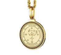 LKBEADS Martillo de Thor de plata de ley 925, colgante redondo de 28 mm con runa Mjolnir grabada, chapado en oro, para hombre y mujer, con cable de 45 cm, joyería hecha a mano |LK_ENGP_0065