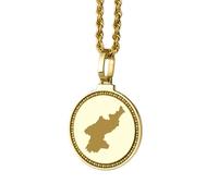 LKBEADS Medallón redondo de 25 mm con mapa de Corea del Norte grabado en plata de ley 925, collar chapado en oro, ideal para viajes y turismo. Joyería unisex |LK_EGMP_0103