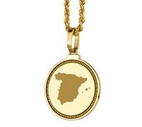 LKBEADS Medallón redondo de 25 mm con mapa de España grabado en plata de ley 925, collar con colgante chapado en oro, joyería para viajes, ciudad y país, unisex |LK_EGMP_0118
