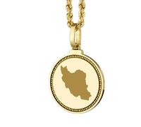 LKBEADS Medallón redondo de 25 mm con mapa de Irán grabado en plata de ley 925, collar con colgante chapado en oro, joyería para viajes, ciudad y país, unisex |LK_EGMP_0188