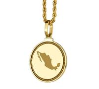 LKBEADS Medallón redondo de 25 mm con mapa de México grabado en plata de ley 925, collar con colgante chapado en oro, joyería unisex para viajes y ciudades |LK_EGMP_0053