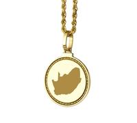 LKBEADS Medallón redondo de 25 mm con mapa de Sudáfrica grabado en plata de ley 925, collar con colgante chapado en oro, ideal para viajes, ciudad o país. Joyería unisex para regalo |LK_EGMP_0085