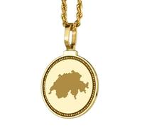 LKBEADS Medallón redondo de 25 mm con mapa de Suiza grabado en plata de ley 925, collar con colgante chapado en oro, ideal para viajes, ciudad o país. Joyería unisex para regalo |LK_EGMP_0115