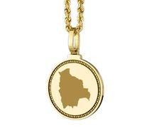 LKBEADS Medallón redondo de plata de ley 925 grabado con mapa de Bolivia, colgante de 25 mm, chapado en oro, joyería para viajes, ciudad, país, unisex |LK_EGMP_0166