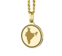 LKBEADS Medallón redondo de plata de ley 925 grabado con mapa de la India, colgante de 25 mm, chapado en oro, joyería para viajes, ciudad y país, unisex |LK_EGMP_0094