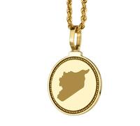 LKBEADS Medallón redondo de plata de ley 925 grabado con mapa de Siria, colgante de 25 mm, chapado en oro, joyería para viajes, ciudad, país, unisex |LK_EGMP_0108