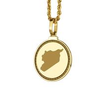 LKBEADS Medallón redondo de plata de ley 925 grabado con mapa de Siria, colgante de 25 mm, chapado en oro, joyería de ciudad y país para hombre y mujer, regalo |LKN_MAP_01182