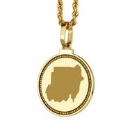LKBEADS Medallón redondo de plata de ley 925 grabado con mapa de Sudán, colgante de 25 mm, chapado en oro, joyería para viajes, ciudad y país, unisex |LK_EGMP_0083