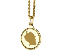 LKBEADS Medallón redondo de plata de ley 925 grabado con mapa de Tanzania, colgante de 25 mm, chapado en oro, joyería para viajes, ciudad y país, unisex |LK_EGMP_0087