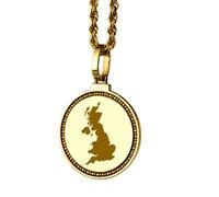 LKBEADS Medallón redondo de plata de ley 925 grabado con mapa del Reino Unido, colgante de 25 mm chapado en oro, ideal para viajes y ciudades, unisex |LK_EGMP_0027