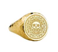 LKBEADS Moneda pirata de plata de ley 925 | Anillo chapado en oro | Anillo de sello redondo de 14 x 14 mm | Tallas de banda: EE. UU. 5-12,5 | Avelaibal | LKDR_0205