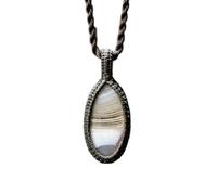 LKBEADS Naturel Boswana Agate Gemstone Thread Pendant Necklace Pear Shape With Leather Cord Chain Promotes Calmness Handmade Jewelry Comfort & Inner Peace Locket |LK_SGMP_0466