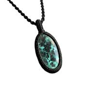 LKBEADS Naturel Chrysocolla Gemstone Thread Pendant Necklace Oval Shape With Leather Cord Chain Powerful Stress Relief Handmade Jewelry Positive Energy Locket |LK_SGMP_0478