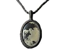 LKBEADS Naturel Pyrite Gemstone Thread Pendant Necklace Oval Shape With Leather Cord Chain Money Attraction Handmade Jewelry Protection Positive Vibes Locket |LK_SGMP_0465