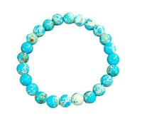 LKBEADS Piedra preciosa de jaspe imperial azul natural de 8 mm | Forma redonda, corte liso | 18 cm | Gema azul | Pulsera elástica energética | Pulsera curativa | Joyería artesanal | LSB_00186