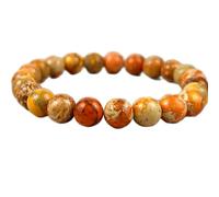 LKBEADS Piedra preciosa de jaspe imperial natural de 8 mm | Forma redonda, corte liso | 18 cm | Gema naranja | Pulsera elástica energética | Pulsera curativa | Joyería artesanal | LSB_01092
