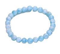 LKBEADS Piedra preciosa de larimar natural de 8 mm | Forma redonda, corte liso | 18 cm | Gema azul | Pulsera elástica energética | Pulsera curativa | Joyería artesanal | LSB_00724