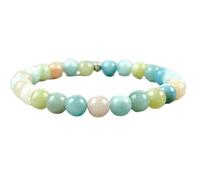 LKBEADS Piedra preciosa de morganita natural de 8 mm | Forma redonda, corte liso | 18 cm | Gema multicolor | Pulsera elástica de amor | Pulsera de compasión | Joyería artesanal | LSB_01153
