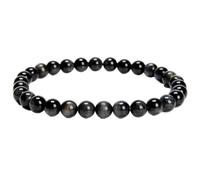 LKBEADS Piedra preciosa de ojo de águila gris natural de 6 mm | Forma redonda, corte liso | 18 cm | Gema negra | Pulsera elástica energética | Pulsera curativa | Joyería artesanal | LSB_00949