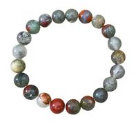 LKBEADS Piedra preciosa de sangre natural de 8 mm | Forma redonda, corte liso | 18 cm | Gema multicolor | Pulsera elástica energética | Pulsera curativa | Joyería artesanal | LSB_00802
