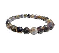 LKBEADS Piedra preciosa natural de lolita y cordierita de 8 mm | forma redonda, talla lisa | color gris | pulsera elástica energética | brazalete curativo | joyería hecha a mano | LK_WOSB_00265_8