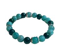 LKBEADS Piedra preciosa natural de malaquita y amazonita de 8 mm | forma redonda, piedra de corte liso | color azul y verde | pulsera elástica energética | joyería hecha a mano | LK_WOSB_00732_6.5
