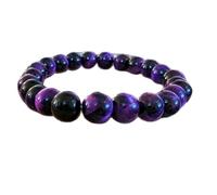 LKBEADS Piedra preciosa natural de ojo de tigre morado de 8 mm | Forma redonda, corte liso | 18 cm | Gema morada | Pulsera elástica energética | Pulsera curativa | Joyería artesanal | LSB_00119