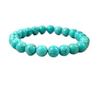 LKBEADS Piedra preciosa turquesa natural de 8 mm | Forma redonda, corte liso | 18 cm | Gema azul | Pulsera elástica de prosperidad | Pulsera protectora | Joyería artesanal | LSB_01125