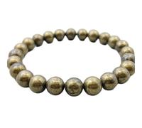 LKBEADS Pirita natural de 8 mm | Forma redonda, corte liso | Gema dorada de 18 cm | Pulsera elástica de riqueza | Pulsera motivacional | Joyería artesanal | LSB_01906