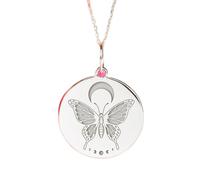 LKBEADS Plata de ley 925 | Collar con colgante de polilla Luna | Cadena de 45 cm. Tamaño: 24 mm | Delicado dije bañado en plata, joyería unisex hecha a mano | LK_PNK_02246