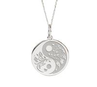 LKBEADS Plata de ley 925 | Collar con colgante de Yin Yang | Delicado collar de profesor de yoga | Con cadena de 45 cm. Tamaño: 24 mm | Joyería unisex hecha a mano con baño de plata | LKRPS_00022