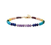 LKBEADS Pulsera con cierre chapado en oro de 18 cm y cuentas facetadas de varias piedras preciosas de 3-3,5 mm en forma de rondelle para hombre y mujer | LK_STACK_04860