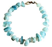 LKBEADS Pulsera de aguamarina y piedra lunar arcoíris de 4-8 mm con forma de pepitas, cuentas talladas en bruto, cierre chapado en oro de 18 cm para hombre y mujer | LK_STACK_06980