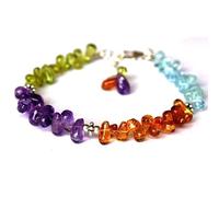 LKBEADS Pulsera de amatista, peridoto, citrino y aguamarina con cuentas de corte suave de 6-8 mm y cierre ajustable bañado en plata de 18 cm para hombre y mujer | LK_STACK_06831