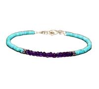 LKBEADS Pulsera de amatista y turquesa de 3-3,5 mm con cuentas facetadas en forma de rondelle, cierre ajustable bañado en plata de 18 cm para hombre y mujer | LK_STACK_06785