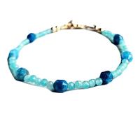 LKBEADS Pulsera de amazonita y apatita azul de 3-5 mm, redonda, con forma elegante, facetada y cuentas de corte liso, chapada en oro de 18 cm para hombre y mujer | LK_STACK_06648