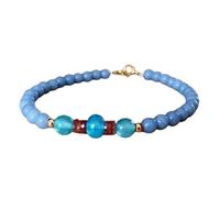 LKBEADS Pulsera de angelita y topacio azul de 5-6 mm con cuentas redondas de corte liso y cierre chapado en oro de 18 cm para hombre y mujer | LK_STACK_06855