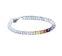 LKBEADS Pulsera de citrino, espinela y topacio blanco de 3,5 mm con cuentas facetadas en forma de rondelle y cierre chapado en plata de 18 cm para hombre y mujer | LK_STACK_07410