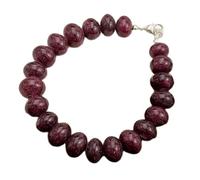 LKBEADS Pulsera de eslabones con rubí natural de 10x12 mm, piedra de talla rondel lisa, color rojo, 7 pulgadas, pulsera apilable, joyería hecha a mano |LK_SLNK_00197