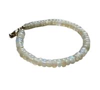 LKBEADS Pulsera de eslabones de piedra lunar arcoíris natural de 6x4 mm, forma de rondel, talla facetada, piedra blanca, 7 pulgadas, pulsera apilable, joyería hecha a mano |LK_SLNK_00221