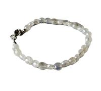 LKBEADS Pulsera de eslabones de piedra lunar arcoíris natural de 6x6 mm, piedra blanca tallada facetada en forma de moneda, 7 pulgadas, pulsera apilable, joyería hecha a mano |LK_SLNK_00224