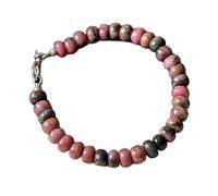 LKBEADS Pulsera de eslabones de rodonita natural de 7x4 mm, piedra de talla rondel lisa, color rosa, 7,5 pulgadas, pulsera apilable, joyería hecha a mano |LK_SLNK_00213