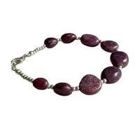 LKBEADS Pulsera de eslabones de rubí natural de 11x8-14x11 mm, forma ovalada, corte liso, piedra de color púrpura, 7,5 pulgadas, pulsera apilable, joyería hecha a mano |LK_SLNK_00136