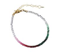 LKBEADS Pulsera de esmeralda, topacio blanco y rubí de 2 a 2,5 mm con cuentas facetadas en forma de rondelle, cierre ajustable chapado en oro de 18 cm para hombre y mujer | LK_STACK_07498